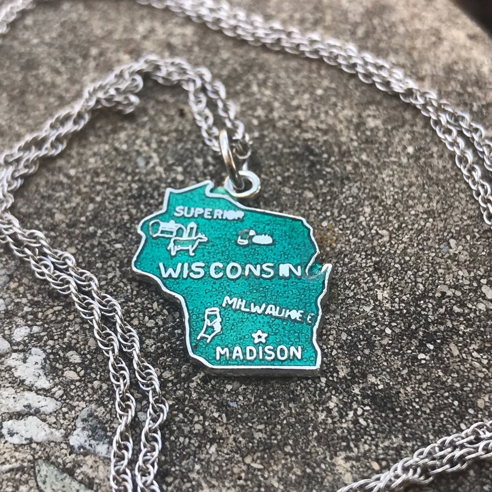 Vintage Enameled Wisconsin  Necklace Sterling